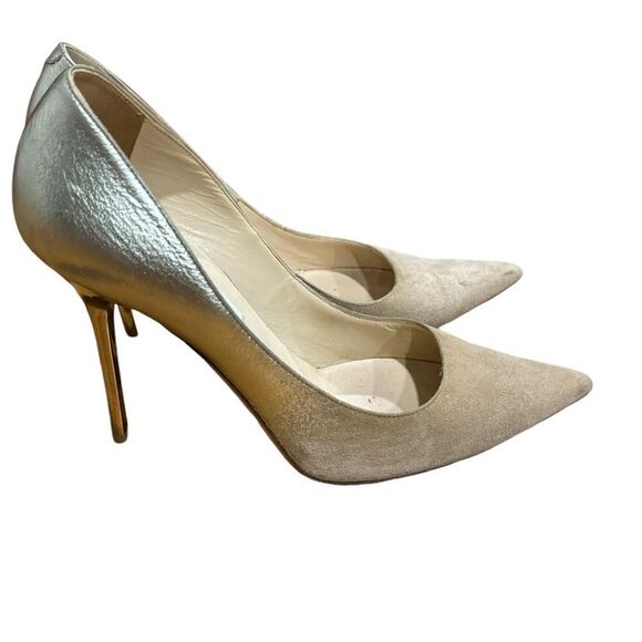Jimmy Choo Abel Degradé Metallic Gold Tan Beige Suede Pointed Toe Stiletto Pumps - Picture 6 of 15